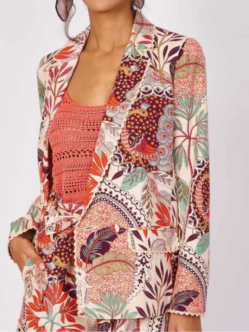 EUC Derhy Rene Derhy Linen Blend Tropical Floral Blazer Size Medium